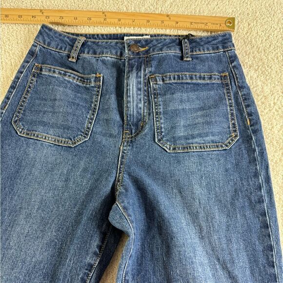 Forever 21 Jeans Womens Size 27 Y2K Flare Wide Leg Raw Hem High rise Denim New - Picture 6 of 10